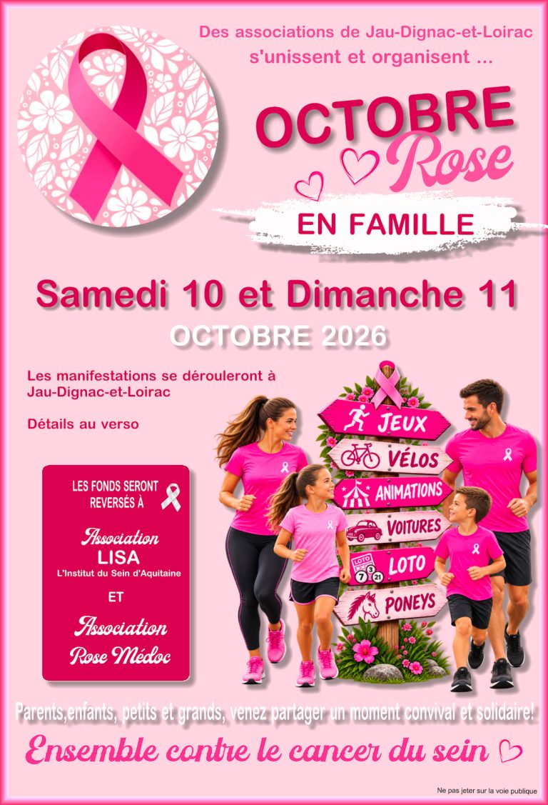 affiche programme octobre Rose Jau-Dignac - Fil Rose Médoc Challenge